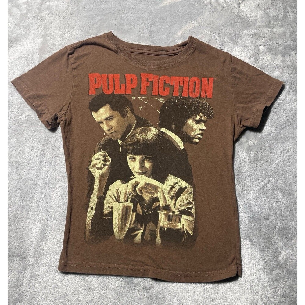 Pulp Fiction Graphic Tee Brown Cotton Movie Shirt Vincent Jules Mia Small Crop
